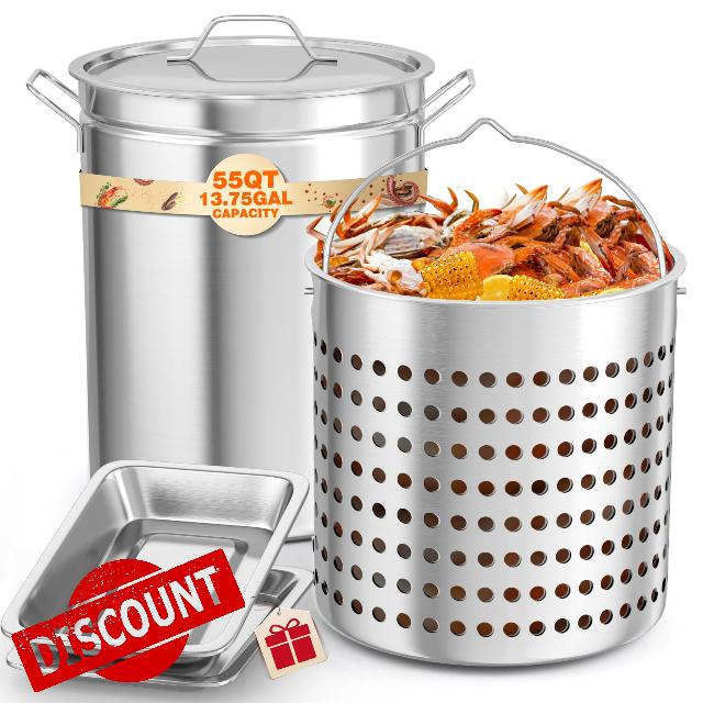 PYY Seafood Boil Pot - 55 QT Boil Pot Turkey Fryer with Drainer & Lid