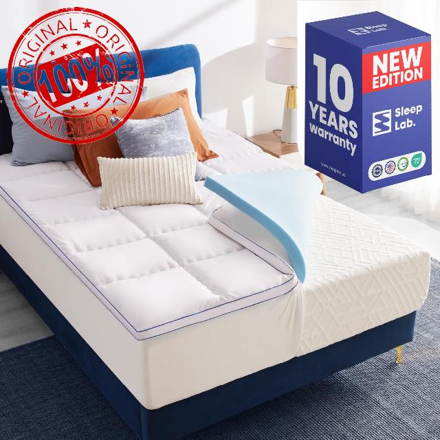 Sleep Lab Dual Layer 4 Inch Memory Foam Mattress Topper - Full Size Mattress Topper - Cooling Mattress Topper for Back Pain - 2 Inch Cooling Gel Memory Foam