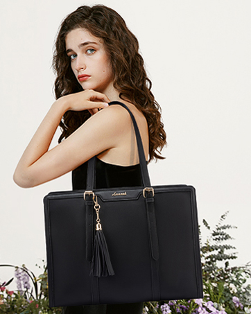 LOVEVOOK Laptop Bags for Women,15.6 Inch PU Leather Tote Bag with Wristlet Pouch, Retro Ladies Ha...
