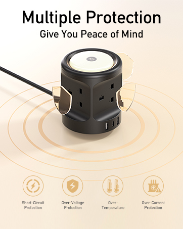 Tower Extension Lead with USB C Slots, 8 Way Multi Plug Extension Tower (13A 3250W),Surge Protect...