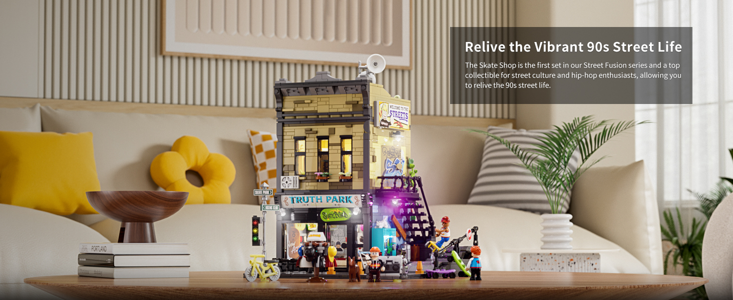 FUNWHOLE Skate-Shop Lighting Building-Bricks Set - Street Fusion City Skate Store