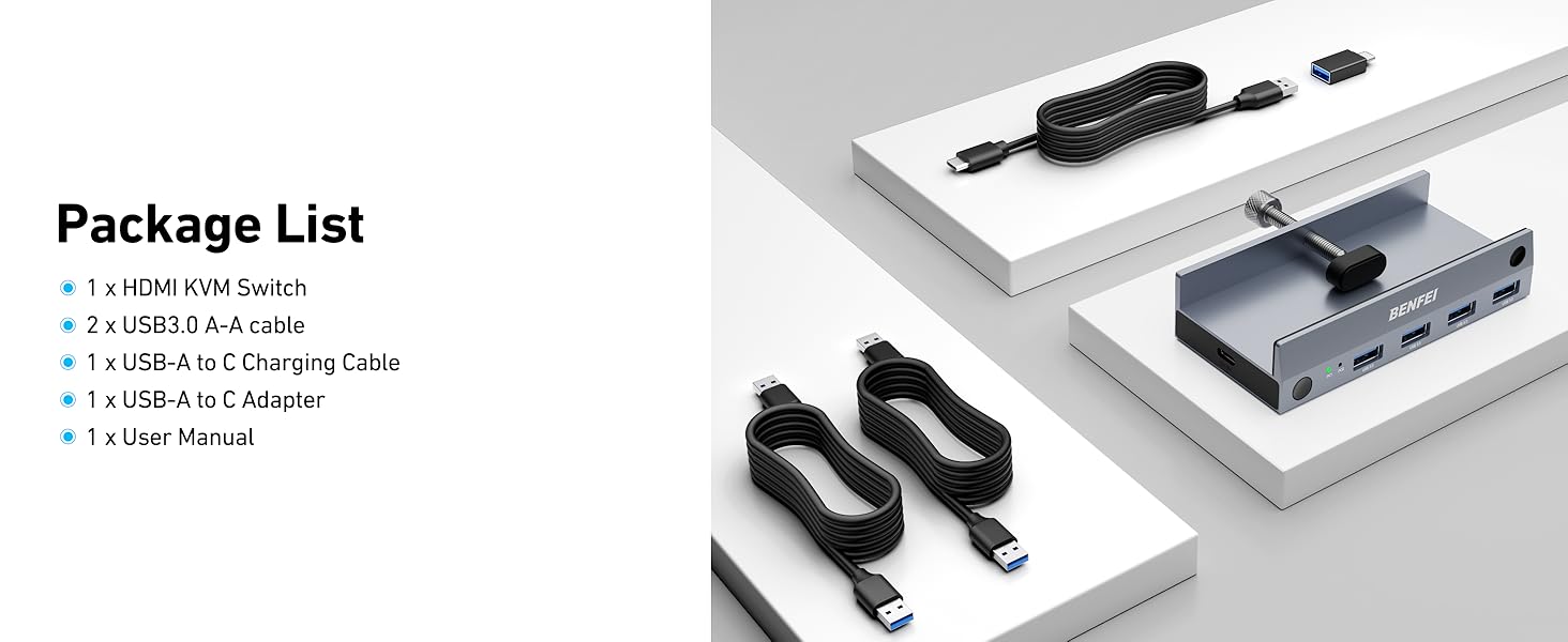 BENFEI USB 3.0 HDMI KVM Switch(8K@60Hz) with 4 USB 3.0 Ports for 2 Computers Sharging Monitor