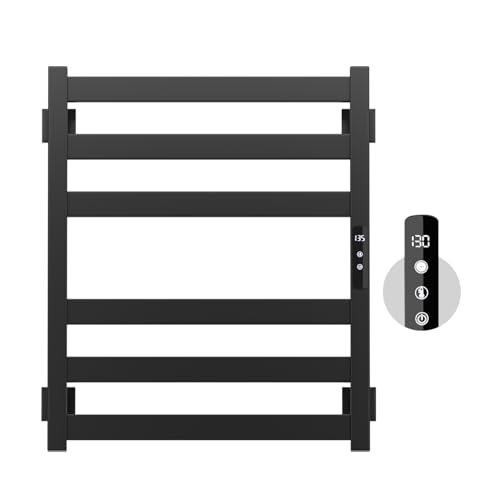 Stainless Steel Towel Warmer Rack for Bathroom -6 Bars Wall Mounted Towel Heater with Intelligent Touch Screen Timer