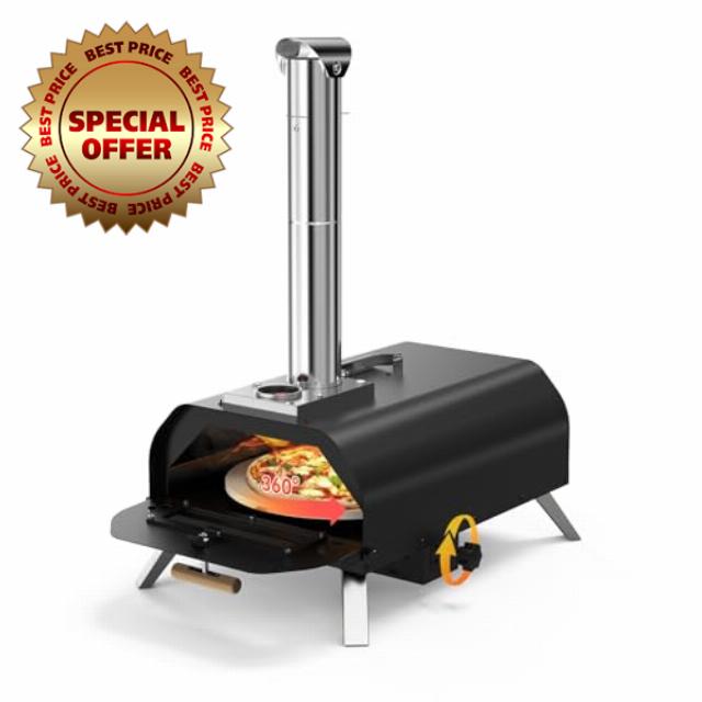Outdoor Pizza Oven 12 inch Wood Pellet Pizza Ovens with 360° Rotating Pizza Stone