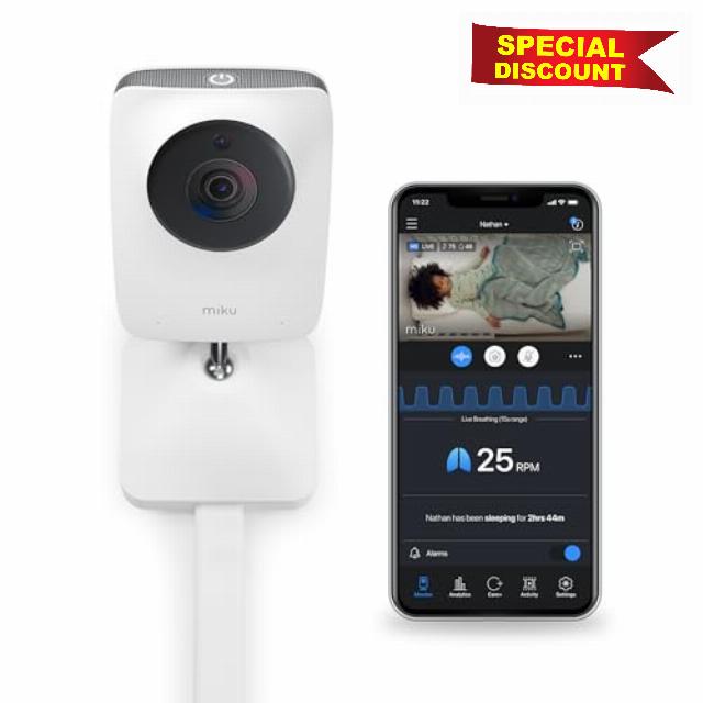 Miku Pro (Upgraded) Smart Baby Monitor Camera w/Wall Mount - Real-Time Breathing & Sleep Tracking