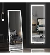 Dripex LED Full Length Mirror, 140x40cm Free Standing Floor Mirror, Wall Mounted Hanging Mirror w...