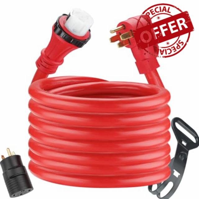 50 Amp 30 Feet RV Extension Cord NEMA 14-50P/SS2-50R Twist Locking with 30M/50F Adapter
