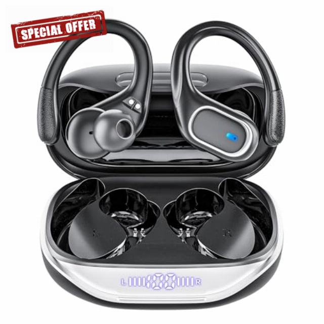 Wireless Earbuds Bluetooth Headphones 80Hrs Playtime Ear Buds IPX7 Waterproof Sports Earphones Wireless Charging Case Over-Ear Earhooks Headest Black