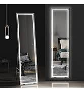 Dripex LED Full Length Mirror, 150x40cm Free Standing Floor Mirror, Wall Mounted Hanging Mirror w...