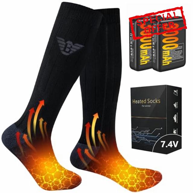 Heated Socks Men Women - 7.4V 3000mAh Rechargeable Electric Socks for Camping Fishing Cycling Skiing(Size: M-XL)