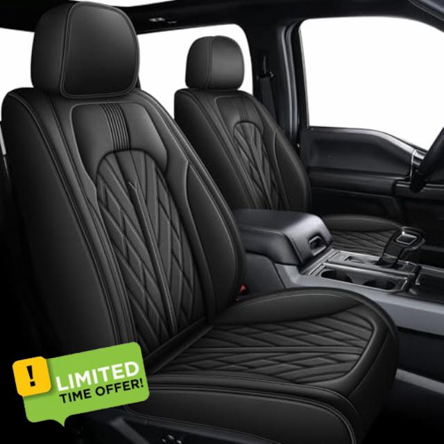 TTX LIGHTING Seat Covers Custom Fit for Ford F150 2009-2024 - F250/F350/F450 2017-2024 Leather Truck 5 Seat Covers Full Set (Black)