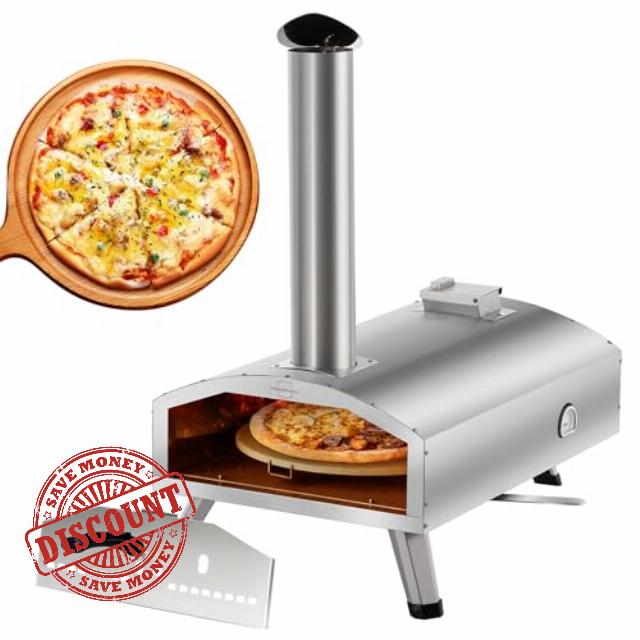 12” Portable Wood Fired Pizza Oven - Stainless Steel Pellet Pizza Stove for Outdoor Cooking