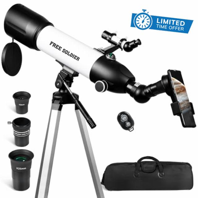 FREE SOLDIER Telescope 80mm Aperture 500mm Refractor Telescope for Adults High Powered - Professional Astronomical Refracting Telescope for Beginners with Phone Adapter White