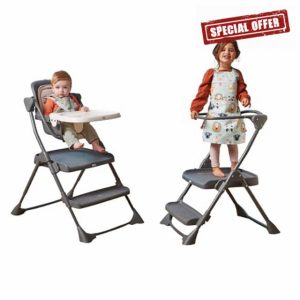 The First Years 2-for-1 Baby High Chair and Toddler Tower - Convertible Baby Chair to Toddler Step Stool - High Chairs for Babies and Toddlers - Toddler Kitchen Step Stools - For Mealtime and Playtime