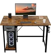 Devoko Desk with Large PC Organiser, Small Table Computer Desk, 140 cm Office Table with Head...