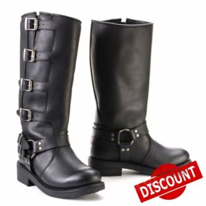 Milwaukee Leather MBL9346 Women's Tall Black Leather Harness Motorcycle Rider Boots w/Adjustable Straps - 10