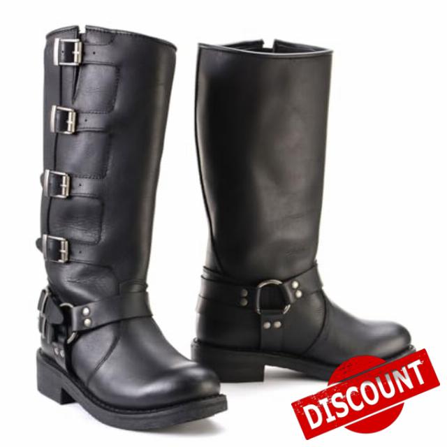 Milwaukee Leather MBL9346 Women's Tall Black Leather Harness Motorcycle Rider Boots w/Adjustable Straps - 10