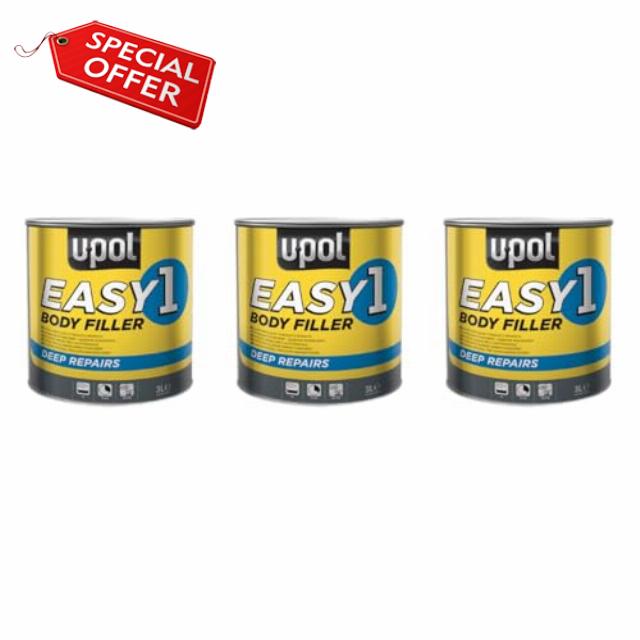INTERMIX SUPPLIES U-Pol Easy One Car Body Filler 3L (Pack of 3) – 3L Easy Sand Polyester Filler for Steel