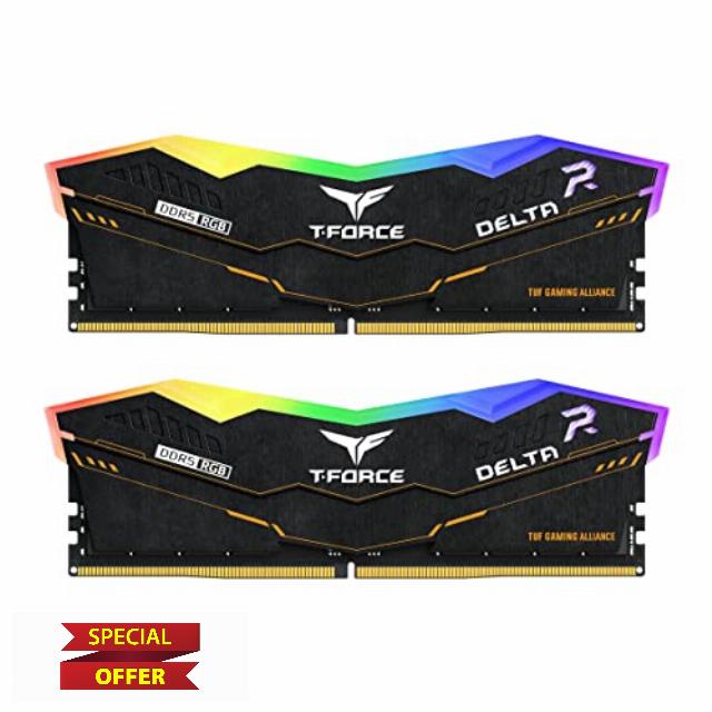 TEAMGROUP T-Force Delta TUF Gaming Alliance RGB DDR5 Ram 32GB (2x16GB) 6400MHz PC5-51200 CL40 Intel XMP 3.0 & AMD Expo Compatible Desktop Memory Module Ram Black FF5D532G6400HC40BDC01