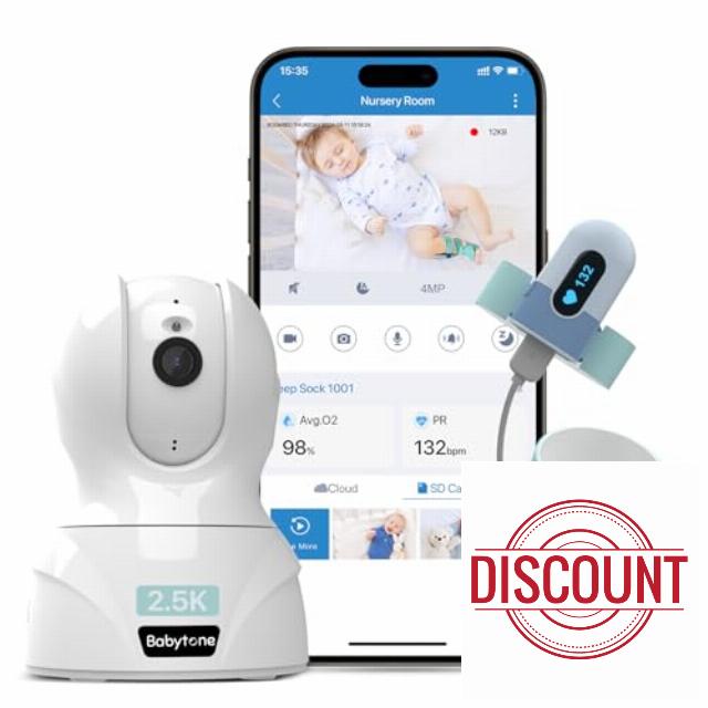 Babytone Baby Monitor - Smart Sleep Sock & 2.5K HD Camera