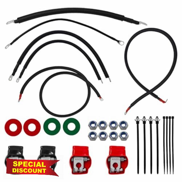 4437-90 Battery Cable Kit for Ford Super Duty F250 F350 F450 Excursion 2003-2007 6.0L Power Stroke Diesel Engine 2/0 Wire with 90 Degree Bend Atstarter