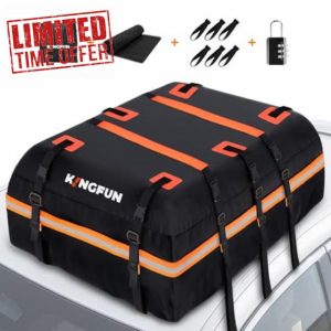 Kingfun Rooftop Cargo Carrier - Waterproof 15 Cubic Feet Car Roof Bag for All Vechicles with/Without Racks
