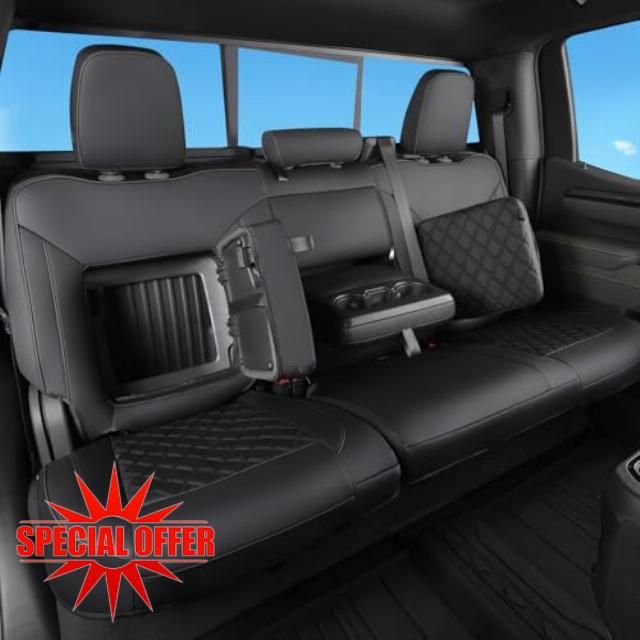 TANDI Custom Fit Silverado & GMC Sierra Seat Covers with Faux Leather for 2019 2020 2021 2022 2023 2024 Chevy Silverado & GMC Sierra 1500 & 2020-2024 2500HD 3500HD (Black with Black