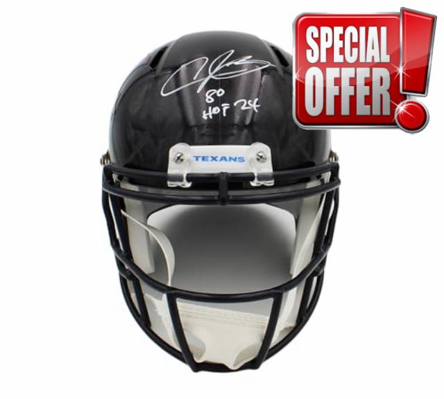 Andre Johnson Autographed/Signed Houston Speed Full Size Alternate 2024 Black Helmet with "HOF 24" Inscription