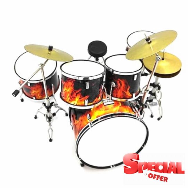 Handmade Compact Fire-Themed Miniature Drum Kit – 15cm Height