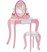 COSTWAY Kids Table and Chair Set, 2-in-1 Wooden Desk Chair Set & Storage Organizer with Blackboar...