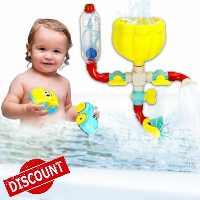 Koolbitz DIY Baby Bath Pipe Building Toy Set with 2 Floating Cars - 13PCs Educational Playset for Toddlers Game Bathtime Fun Pretend Gift Birthday Christmas Newyea