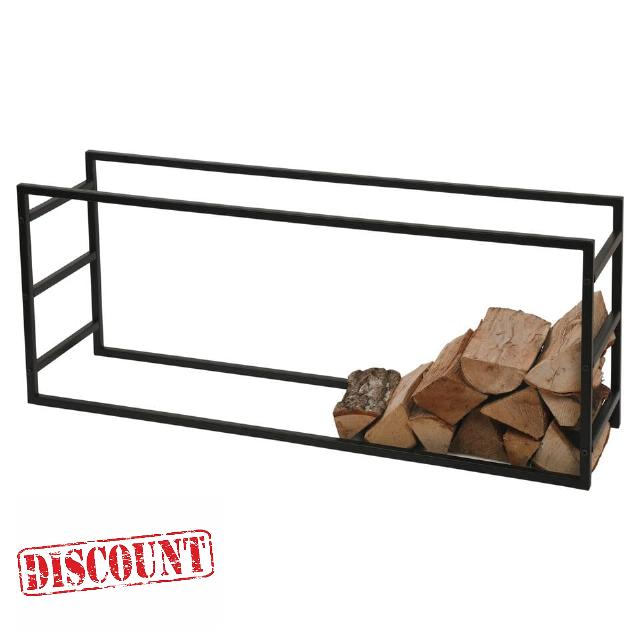 URBNLIVING Large Black Firewood Log Rack Storage Horizontal Shelf (H40cm x W100cm x D25cm) for Larger Spaces Heavy Duty Steel Metal Fireplace Holder Indoor Outdoor Store