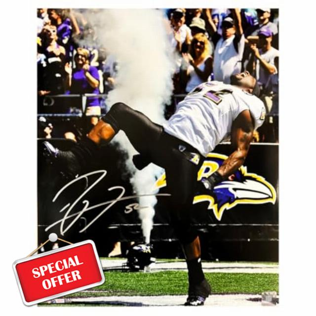 Ray Lewis Autographed Baltimore Ravens Football Photo - Hand Signed & Beckett Grading Services Authenticated