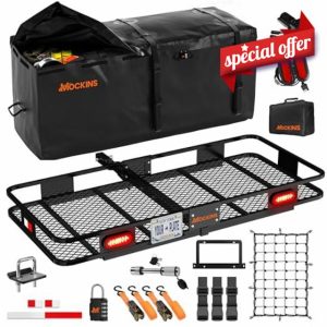 Mockins 60x20x6 Car Hitch Cargo Carrier Hitch Mount w/ 20 CuFt Trailer Hitch Cargo Carrier Bag |500 Lbs Cap Heavy Duty Vehicle Cargo Carriers w/Rear Lights