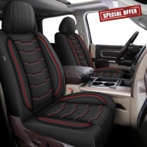 Seat Covers Fit for Dodge RAM 2002-2024: Leather Seat Covers for RAM 1500 2500 3500 Truck Pickup Crew Quad Cab with Split Bench (Redline