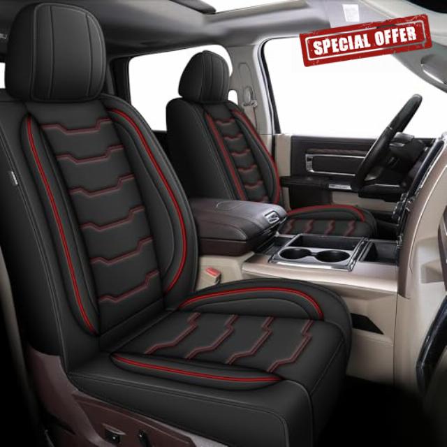 Seat Covers Fit for Dodge RAM 2002-2024: Leather Seat Covers for RAM 1500 2500 3500 Truck Pickup Crew Quad Cab with Split Bench (Redline
