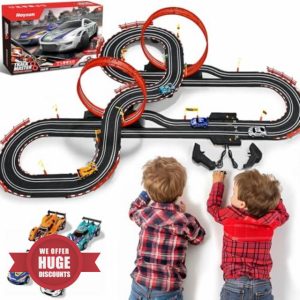 30 FT Electric Slot Car Race Tracks Sets Toys for Ages 8-13 - Dual Race Track with 4 High-Speed Slot Cars (1:43)