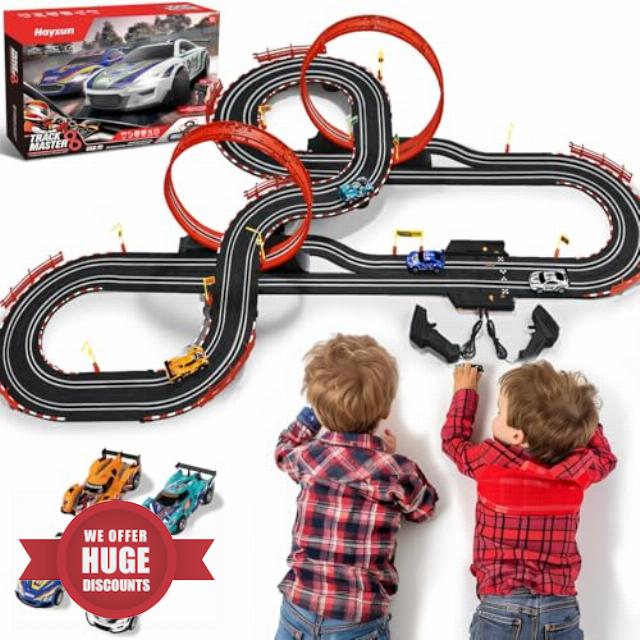 30 FT Electric Slot Car Race Tracks Sets Toys for Ages 8-13 - Dual Race Track with 4 High-Speed Slot Cars (1:43)
