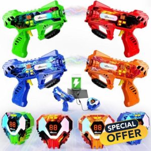 Rechargeable Laser Tag Guns Set of 4 - Front Vest with Real-time Data Digital LED Display