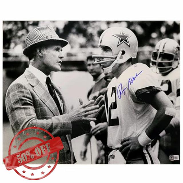 Roger Staubach Autographed Football Photo - Hand Signed & Beckett Grading Services Authenticated