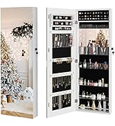 Dprodo Jewelry Cabinet Standing Mirror Lockable Jewelry Armoire with Large Storage, 3 Angles Adju...