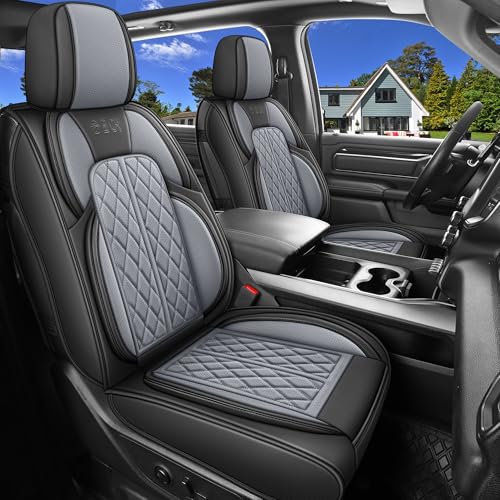 Car Seat Cover Custom Fit for Ford F150 2009-2024 Faux Leather Seat Cover Set Compatible with Crew Quad Regular Cab Pickup Truck Cushions (Black & Grey