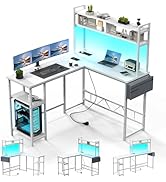 Devoko gaming table with LED, corner desk, gaming desk with 2 sockets and 2 USB connectors.
