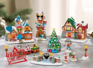 MOMENTS IN TIME 13 Pieces Disney Characters and Christmas Buildings with Music and LED Lights with Timer.