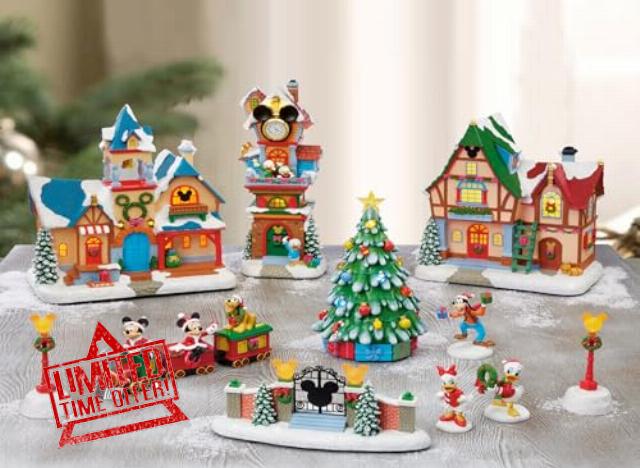 MOMENTS IN TIME 13 Pieces Disney Characters and Christmas Buildings with Music and LED Lights with Timer.