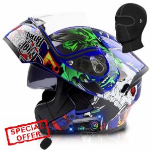 Bluetooth Motorcycle Helmet Motorcycle Dual Visor Flip-up Modular Full Face Helmet DOT Certified with Microphone Street Bike Light Helmet Adult Men Women （S-XXXL）