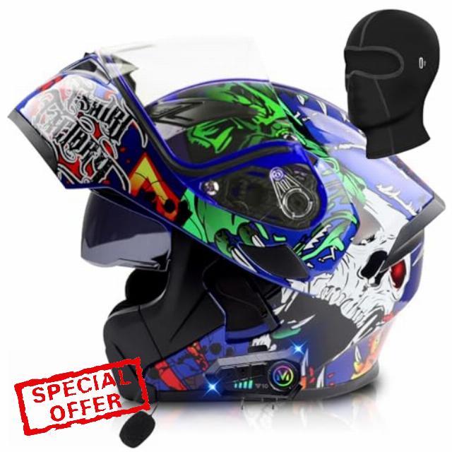 Bluetooth Motorcycle Helmet Motorcycle Dual Visor Flip-up Modular Full Face Helmet DOT Certified with Microphone Street Bike Light Helmet Adult Men Women (S-XXXL)