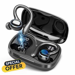 Wireless Earbuds Bluetooth Headphones 56Hrs Playtime Ear Buds IPX7 Waterproof Sports Earphones Wireless Charging Case Over-Ear Earhooks Headest Black