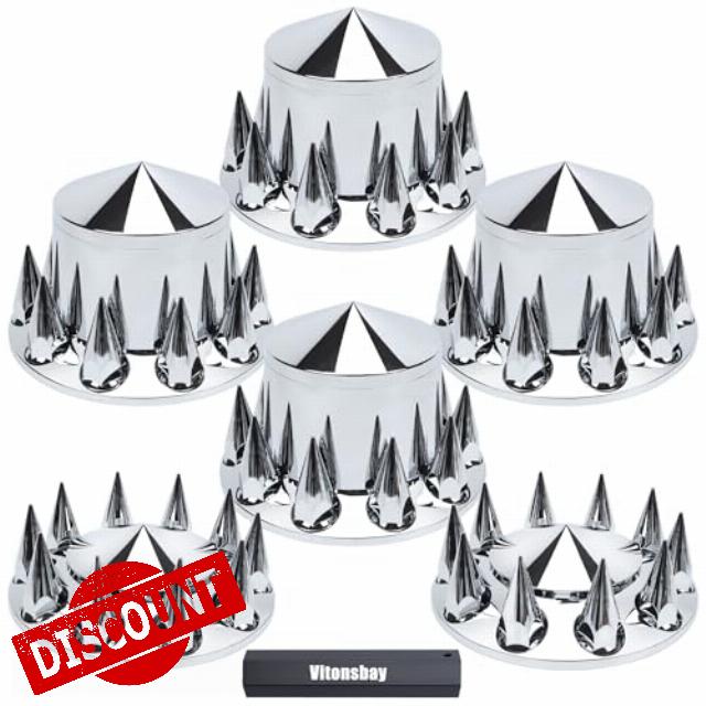 Chrome Front and Rear Axle Complete Wheel Cover Set 33mm Screw-on Lug Nut Covers for Semi Trucks (Installation Tool Included) Standart Hub Caps Kit (2 Front & 4 Rear)
