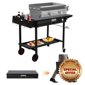 Portable Outdoor Grill Cart， with Wheels and Paper Towel Holder Foldable Barbecue Table， Stand Fit 17 Inch Or 22 Inch Blackstone Griddle Stand、Ninja Grill 、Pizza Oven、Weber Grill.